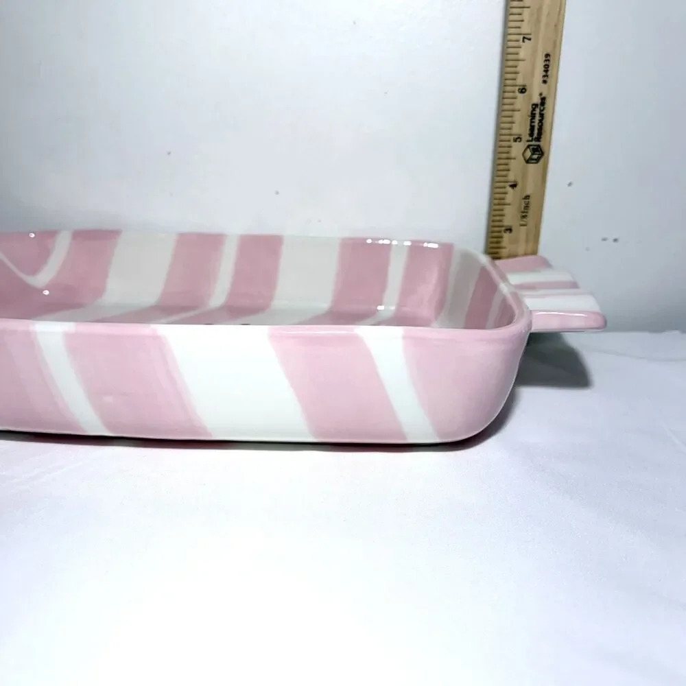 Strawberry Street Pink/White Striped Ceramic Baker Rectangular Baking Dish NEW